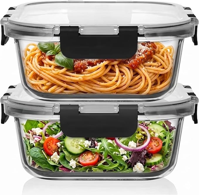 Glass Food Storage Containers 41 Oz 2 Pack Airtight Leakproof Microwave Oven