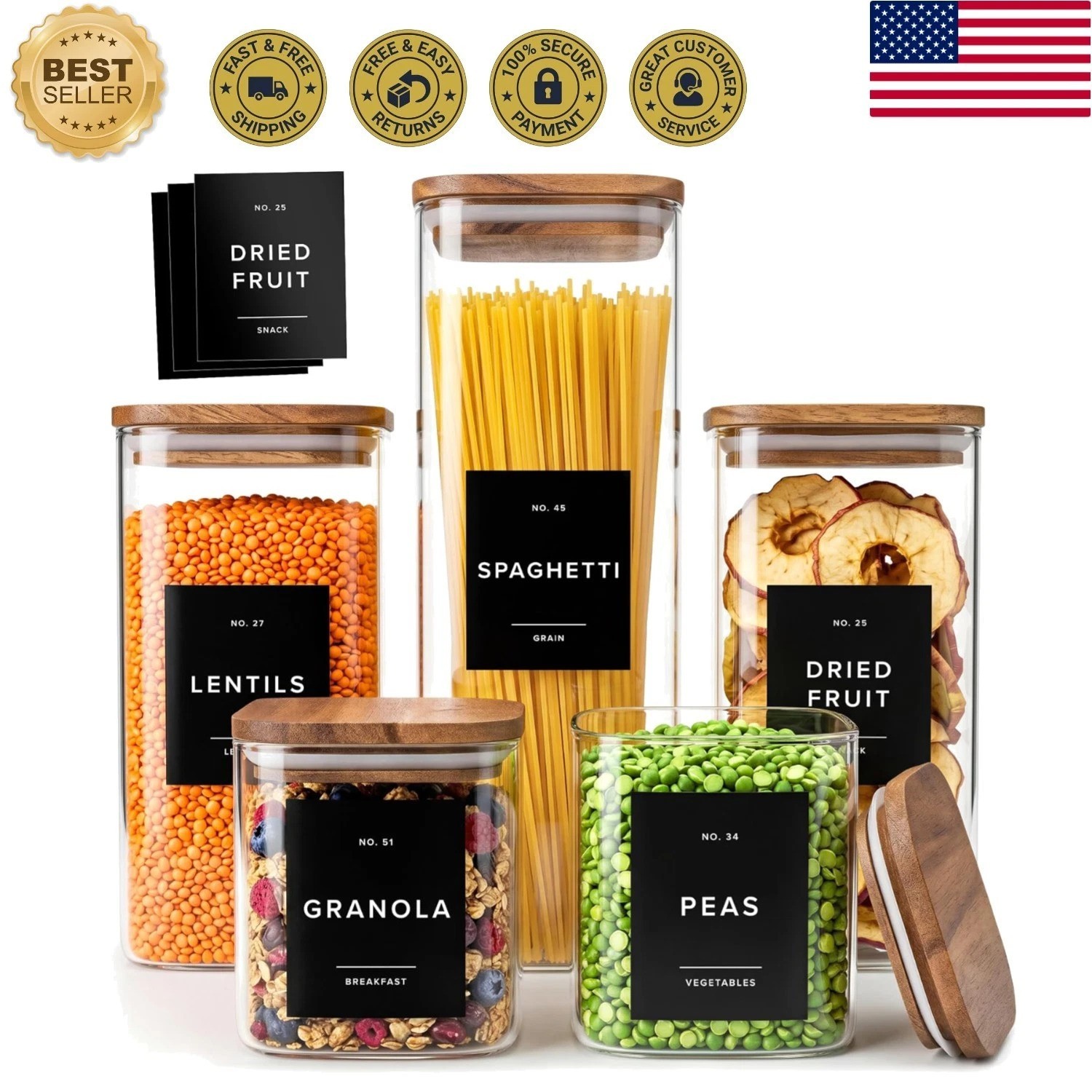 Glass Storage Containers with Bamboo Lids [5 Pcs – Extra Thick Glas] with 54 …