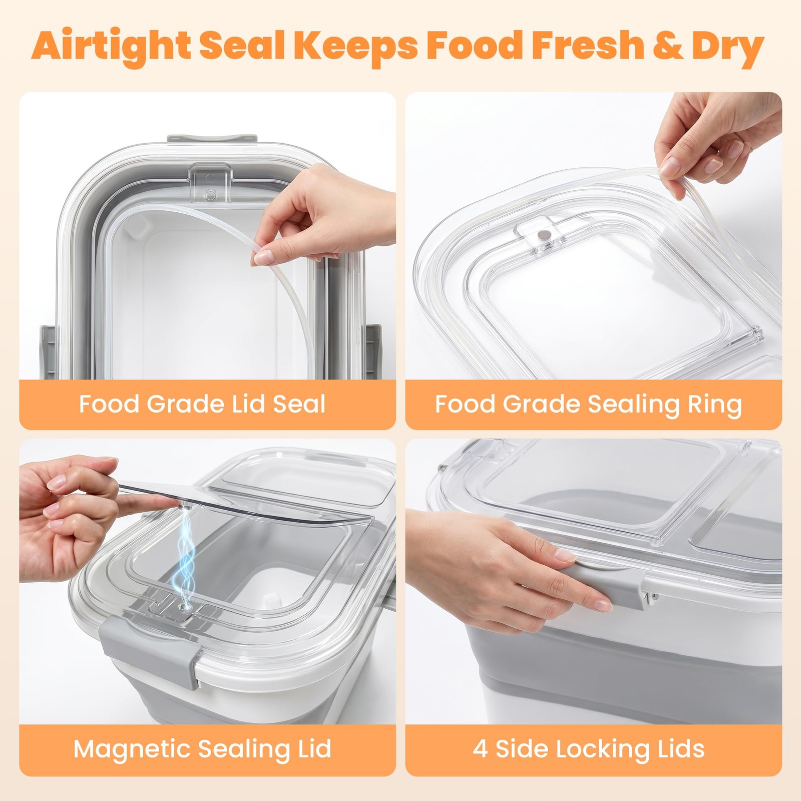 30 Lbs Rice Storage Container with Wheels, Collapsible Airtight Dog Food Stor…