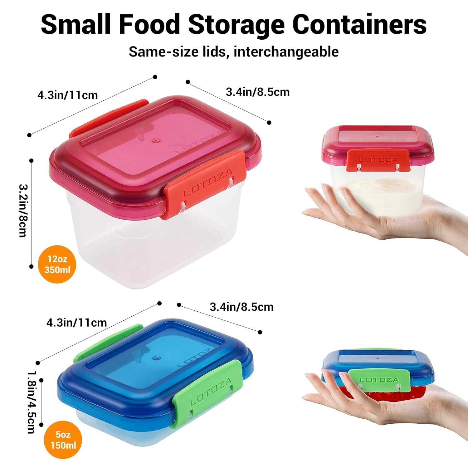 12oz 5oz Small Plastic Food Storage Containers with Lids Snap Lock Lunch Box Squ