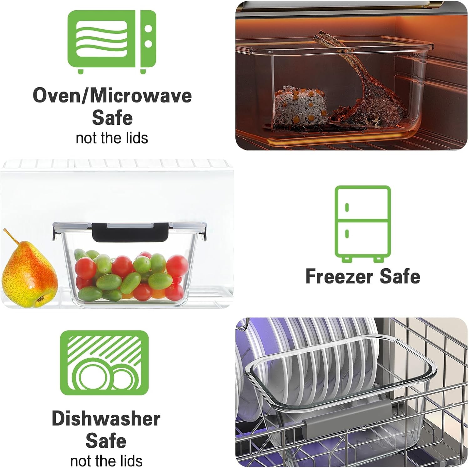 63oz 8cup Glass Food Storage Containers Kitchen Set BPA Free Microwave Safe Lids