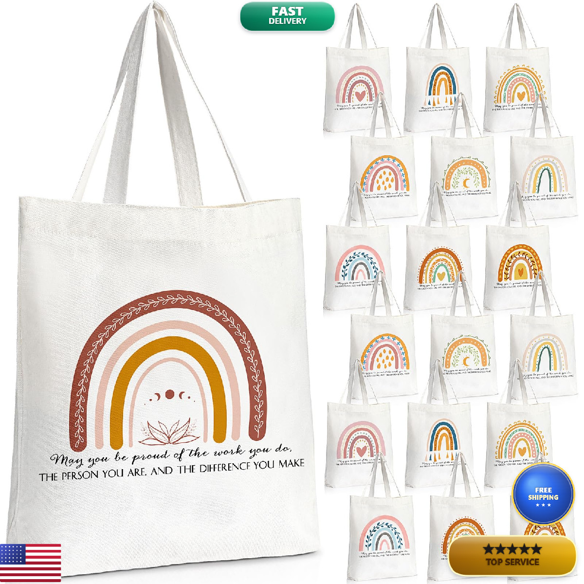 Sadnyy 20Pcs End Of Year Teacher Gift Rainbow Appreciation Gifts Canvas Tote