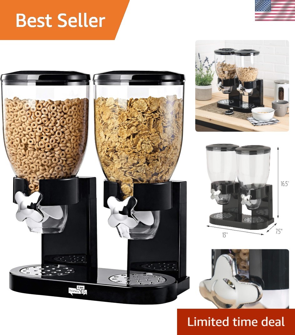 Modern 2-Canister Food Storage Solution – 17.5 oz Dry Food Dispenser in Black