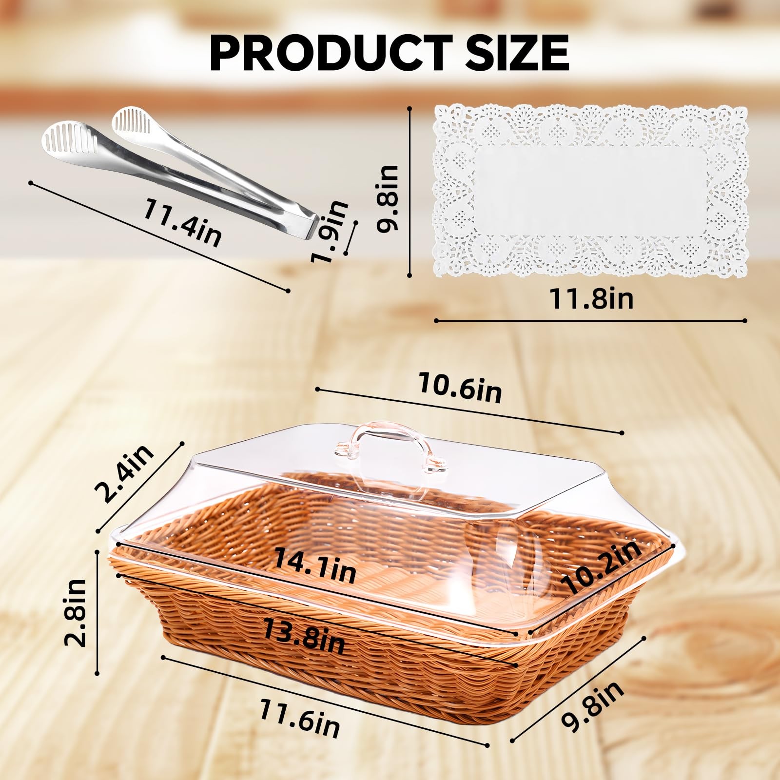 Rattan Bread Baskets, 3 Pack, rectangular Woven Baskets with Acrylic Lids, 13…