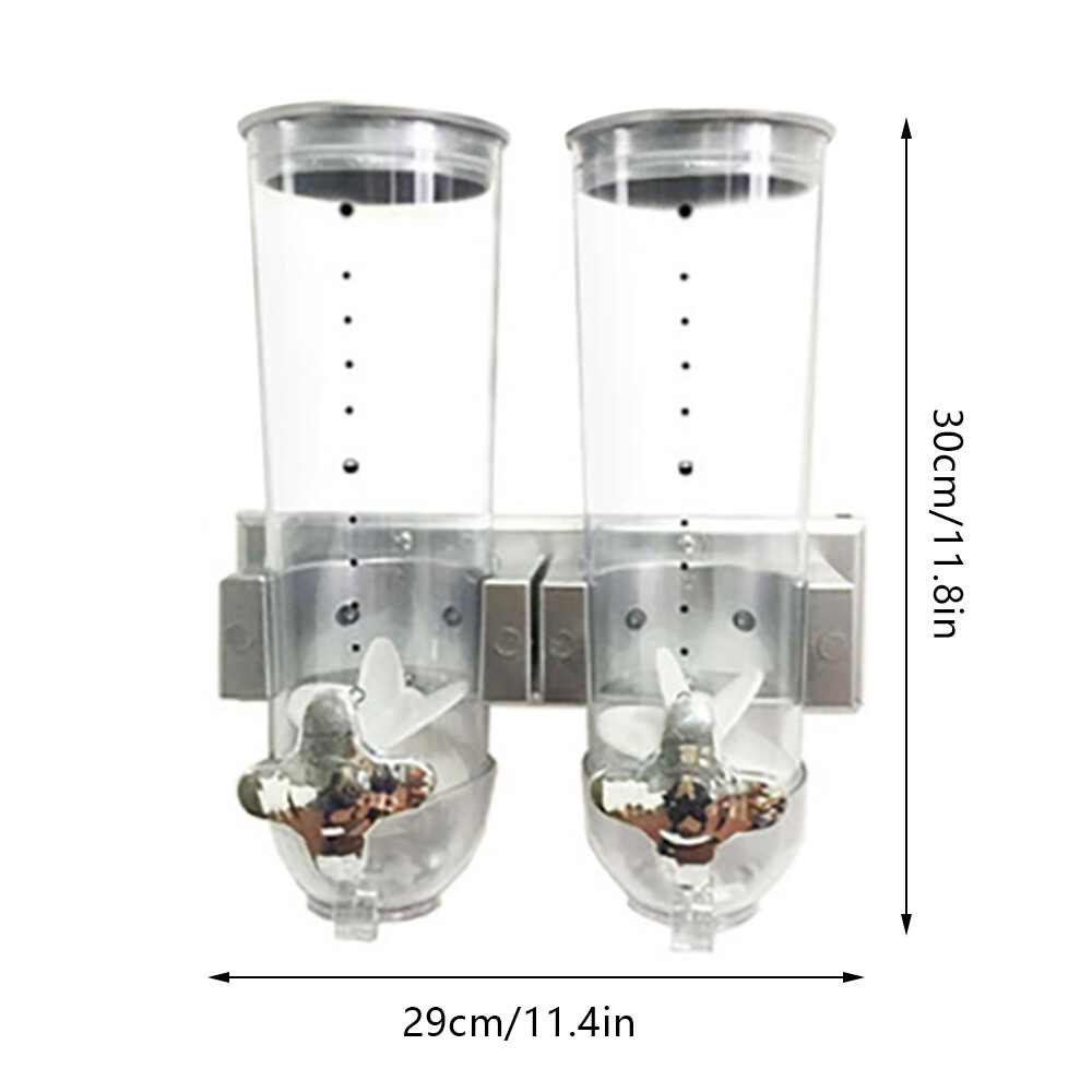Wall Mount Double Cereal Dispenser Coffee Bean Dry Food Storage Container Silver