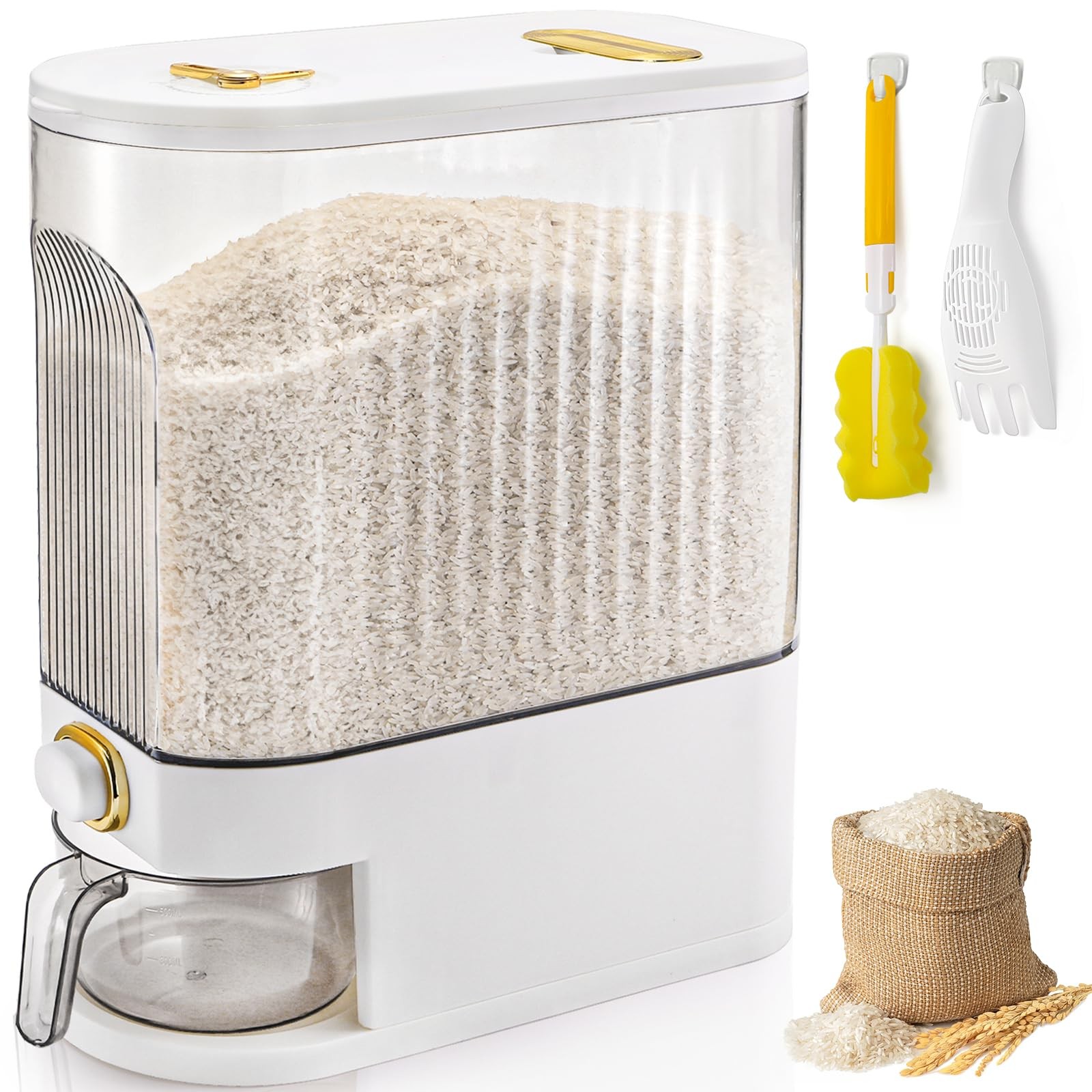 Clear Rice Holder Dispenser 22 Lbs Large Grain Storage Container With Measuring