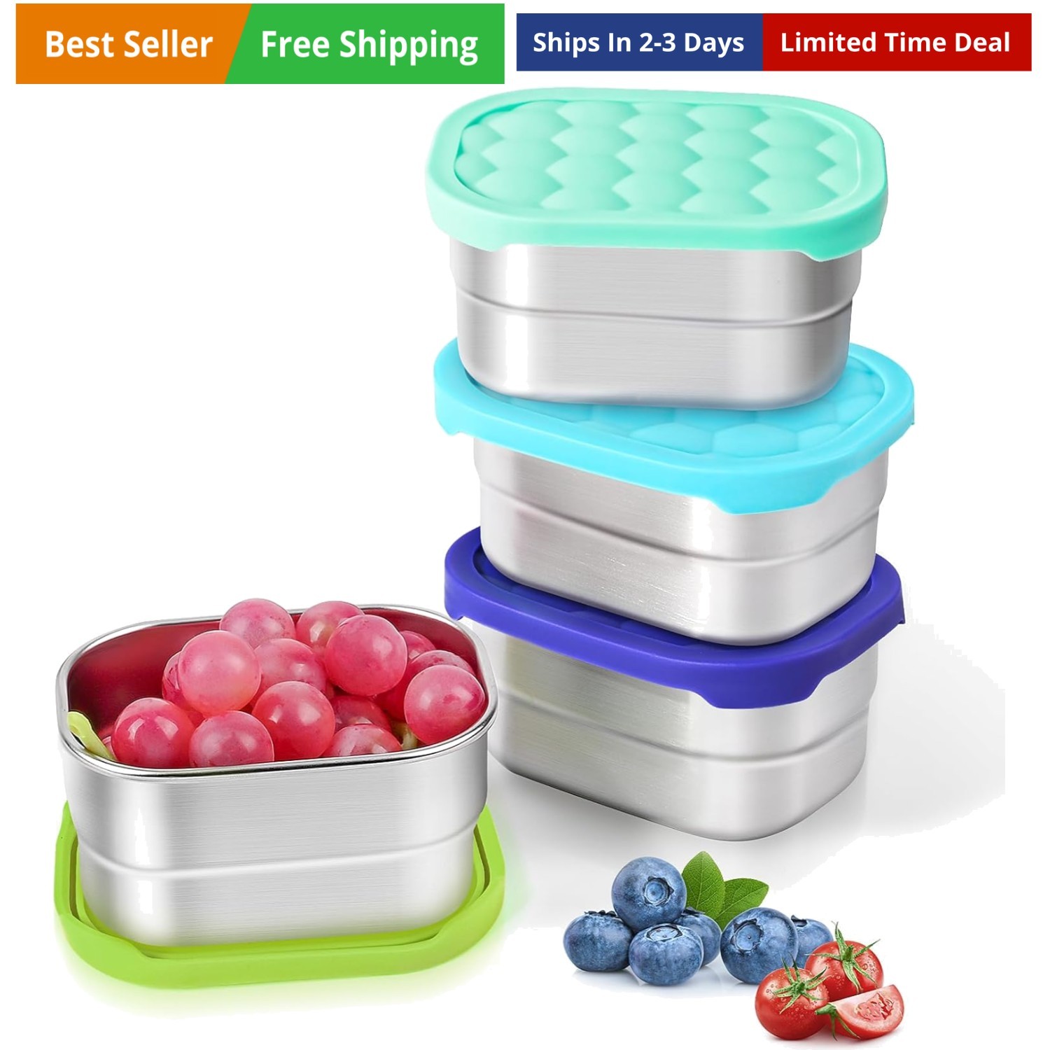 4Pack 8oz Small 1 CUP Stainless Steel Snack Containers for Kids | Reusable Ea…