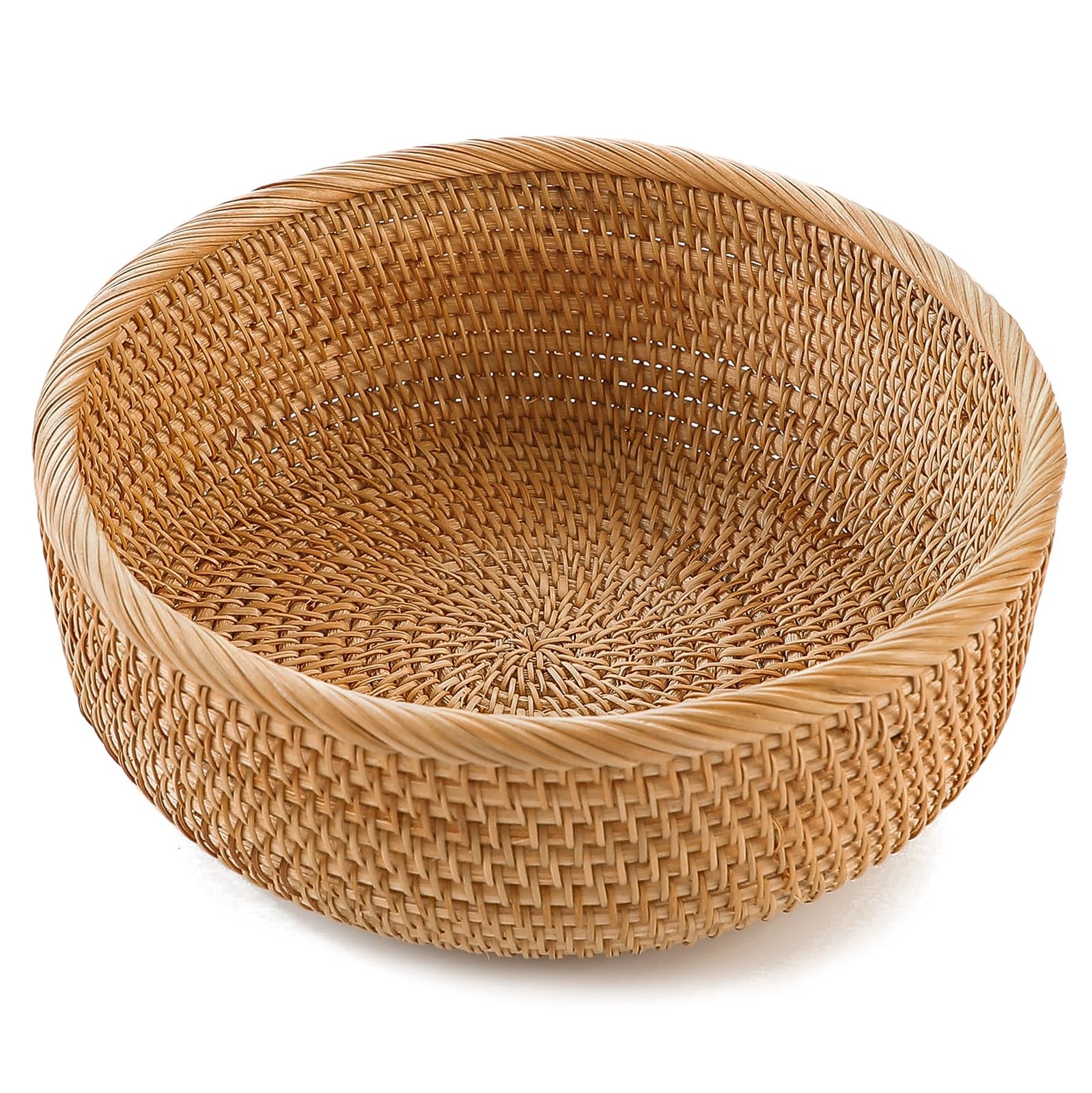Handmade Rattan Bread Baskets Round Wicker Fruit Serving Storage Bowls, Natur…