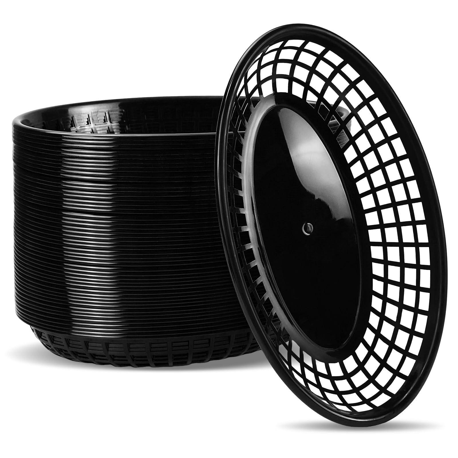 50 Pack Oval Fast Food Baskets, 9 Inch Plastic Storage Basket, Black Food Ser…