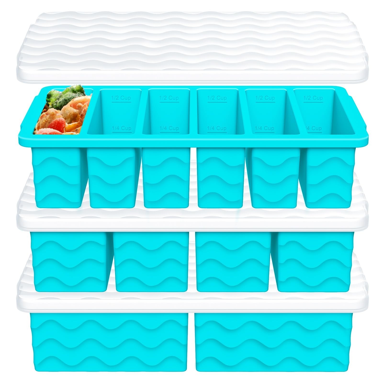 3-Pack Silicone Freezer Trays with Lids – Large & Medium Soup Container Molds fo
