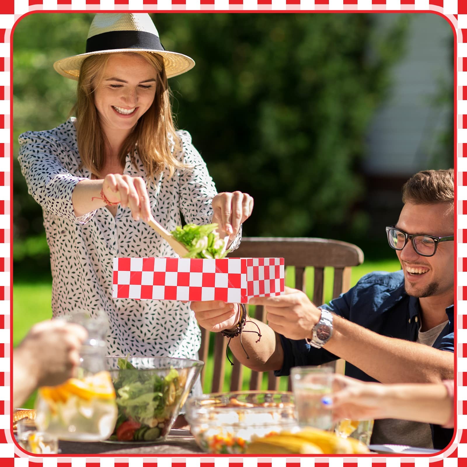 100 Pcs Disposable Red Checkered Cardboard Food Tray 8.6″ x 5.5″ x 2.3″ Paper…