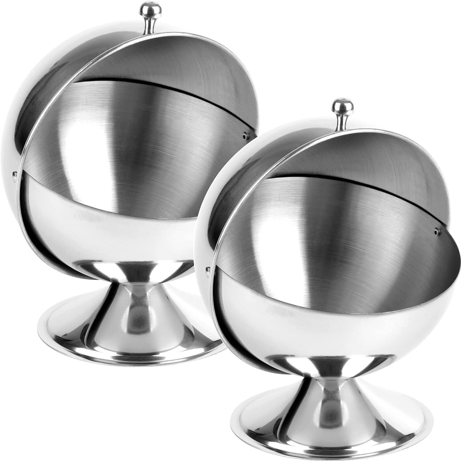 Peohud 2 Pack Stainless Steel Sugar Bowl with Roll Top, Cube Silver