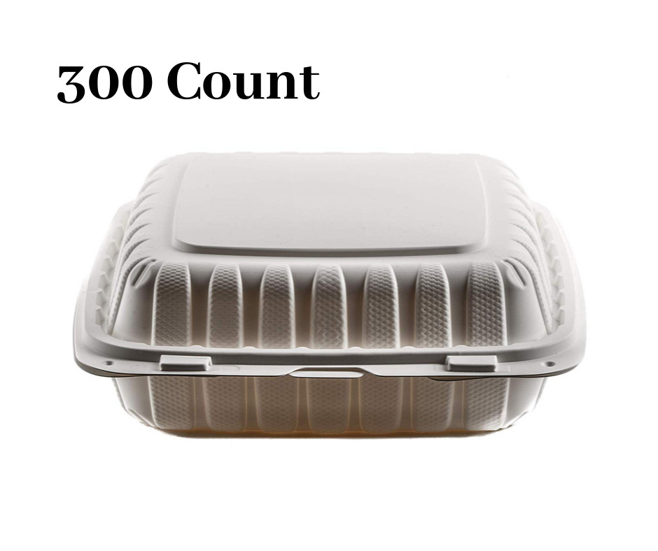 300 Pack 3 Compartment Clam Shell Take Out Food Container 9 inch