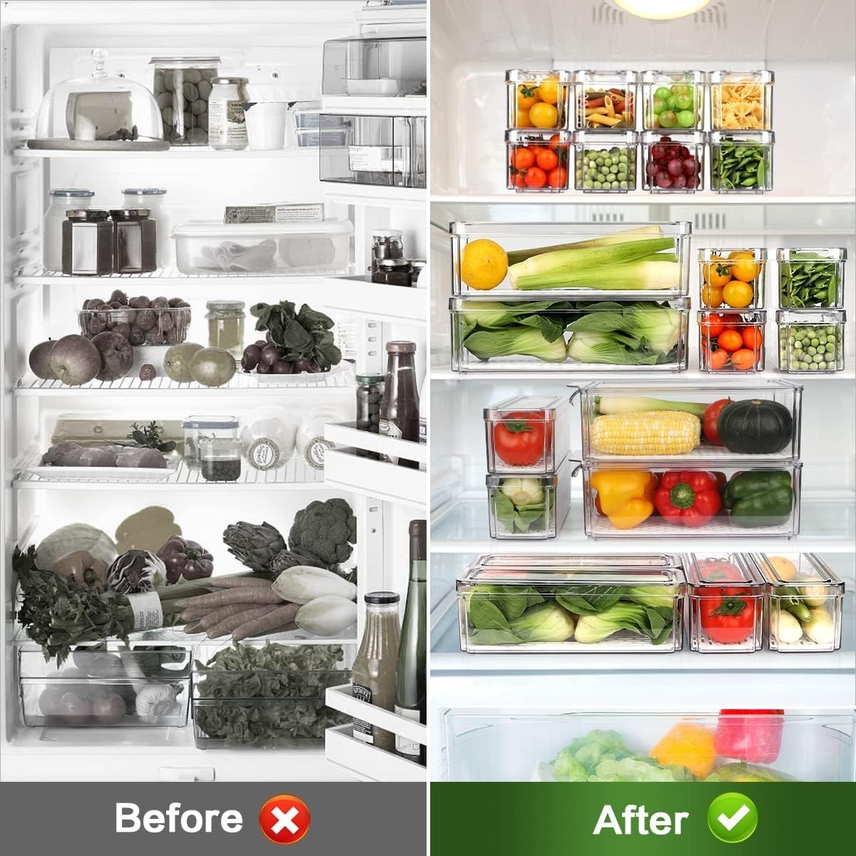 Refrigerator Organizer Bins 14 Pack Stackable Clear Storage Containers ZIJUND