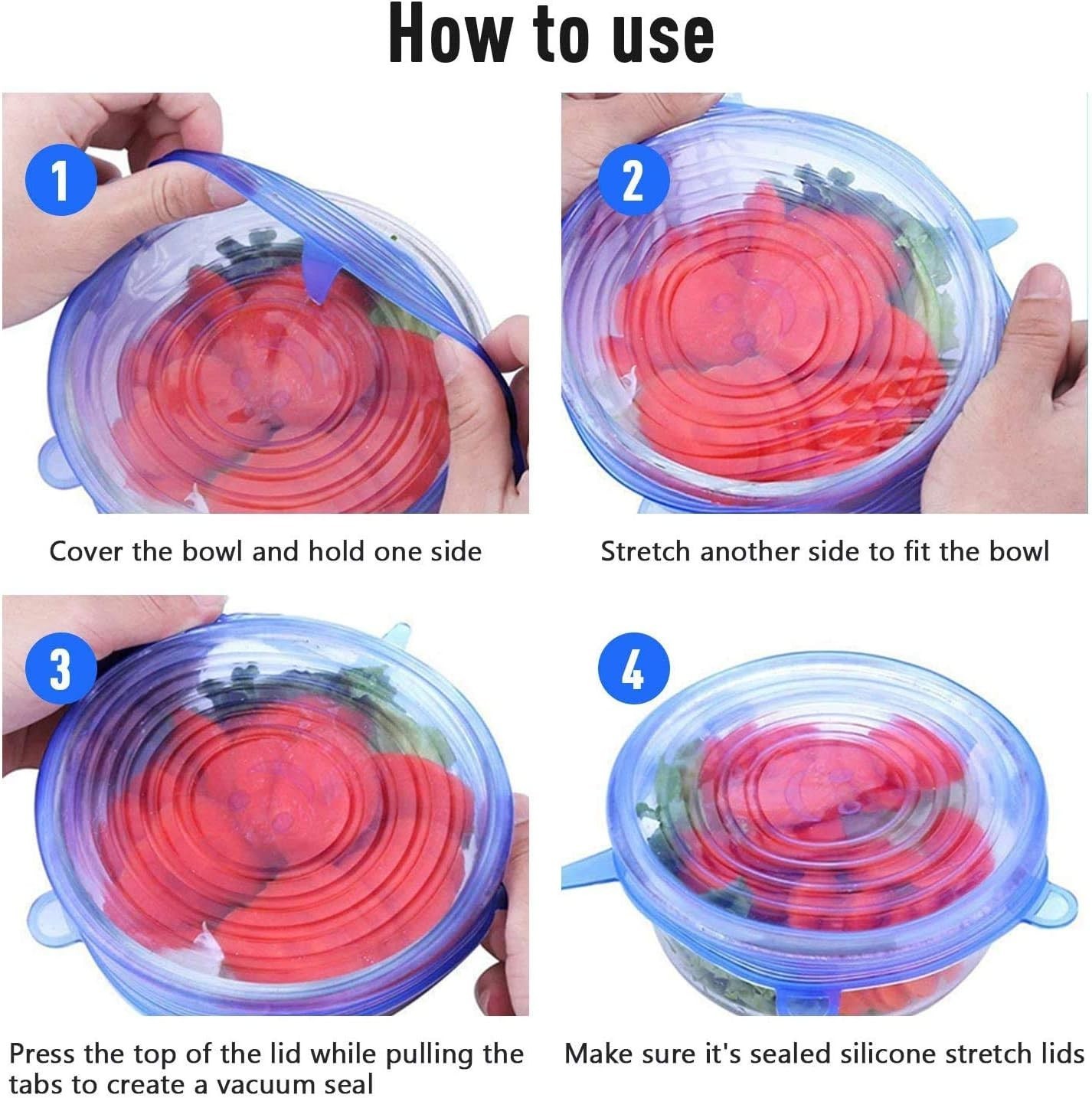 Space Efficient Silicone Stretch Lids – 6 Pack for Eco-Friendly Food Storage