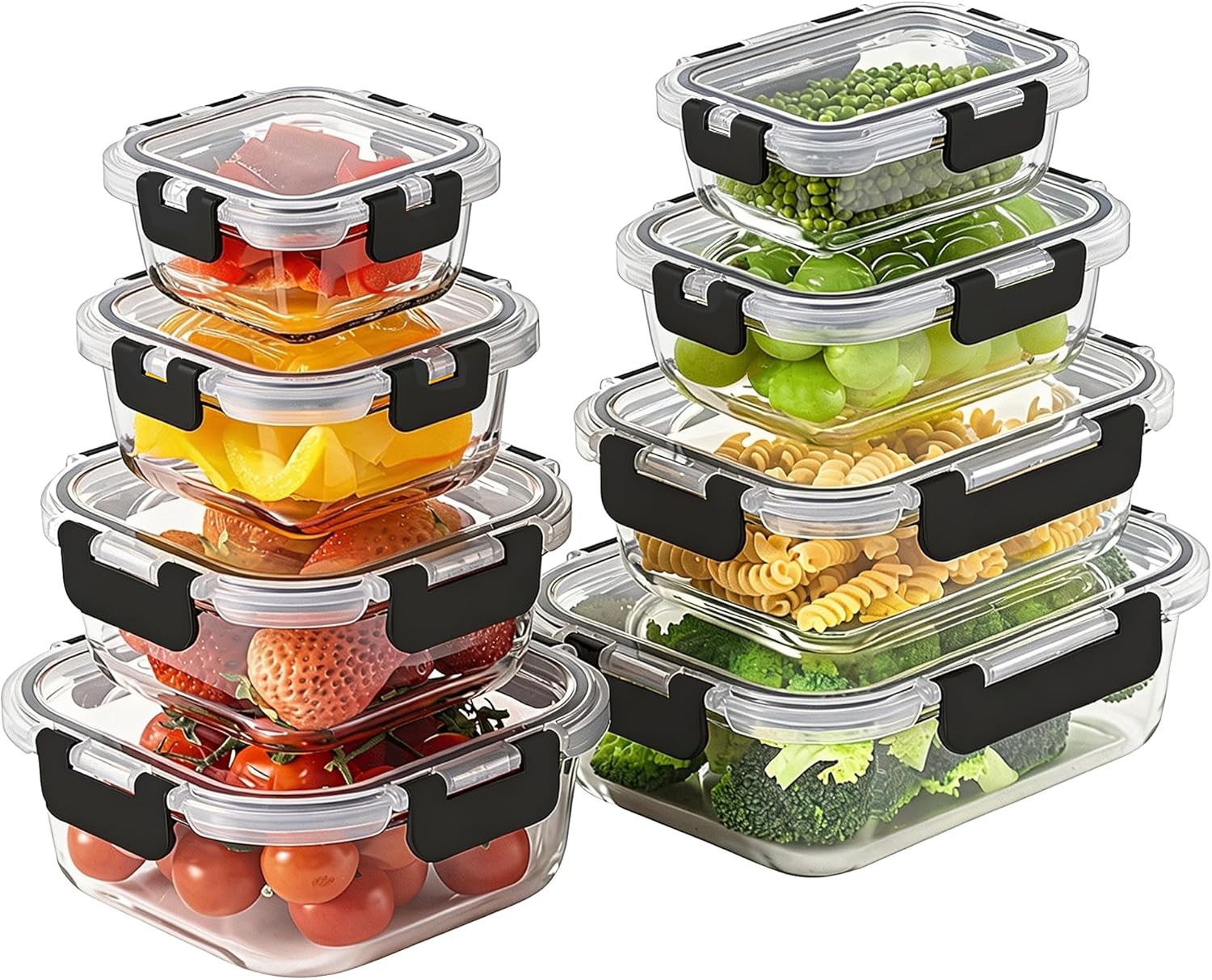 8 Pack Glass Food Storage Containers with Lids,  Meal Prep Containers Airtight