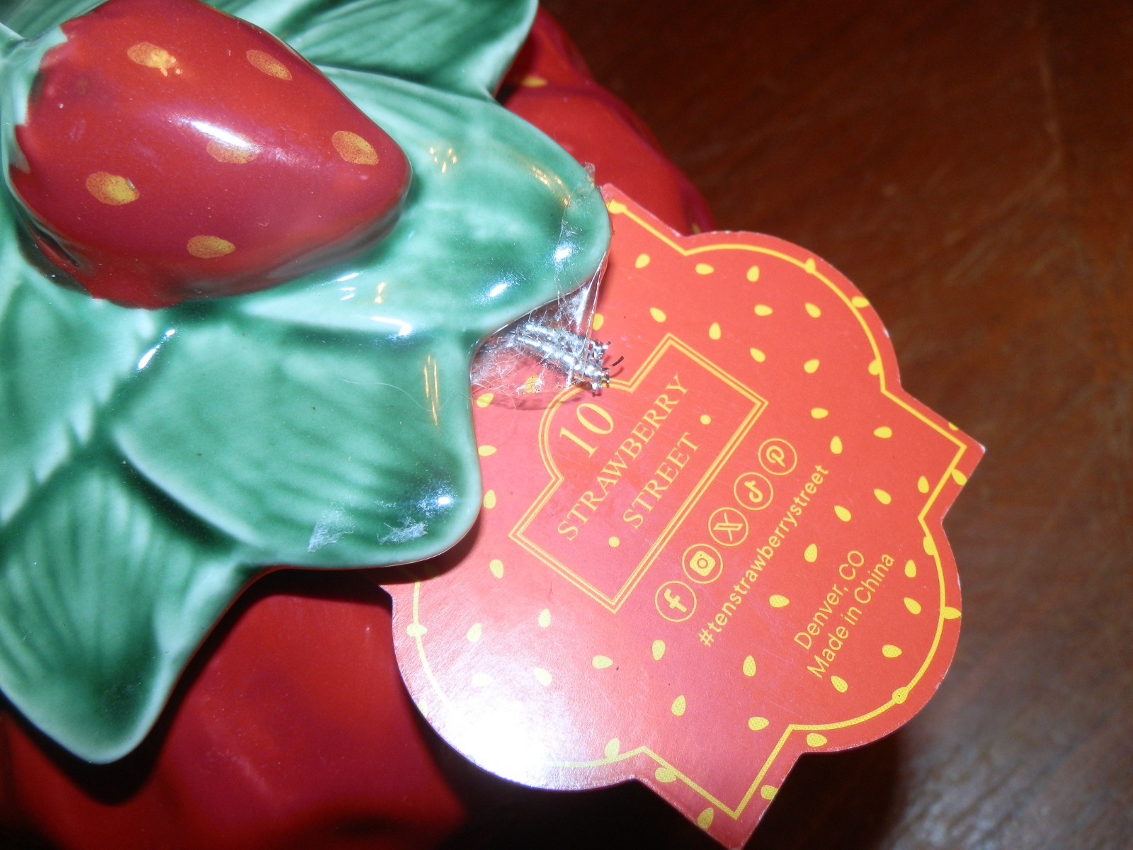 10 Strawberry Street Ceramic Strawberry Snack Container Red Figural Canister 10″