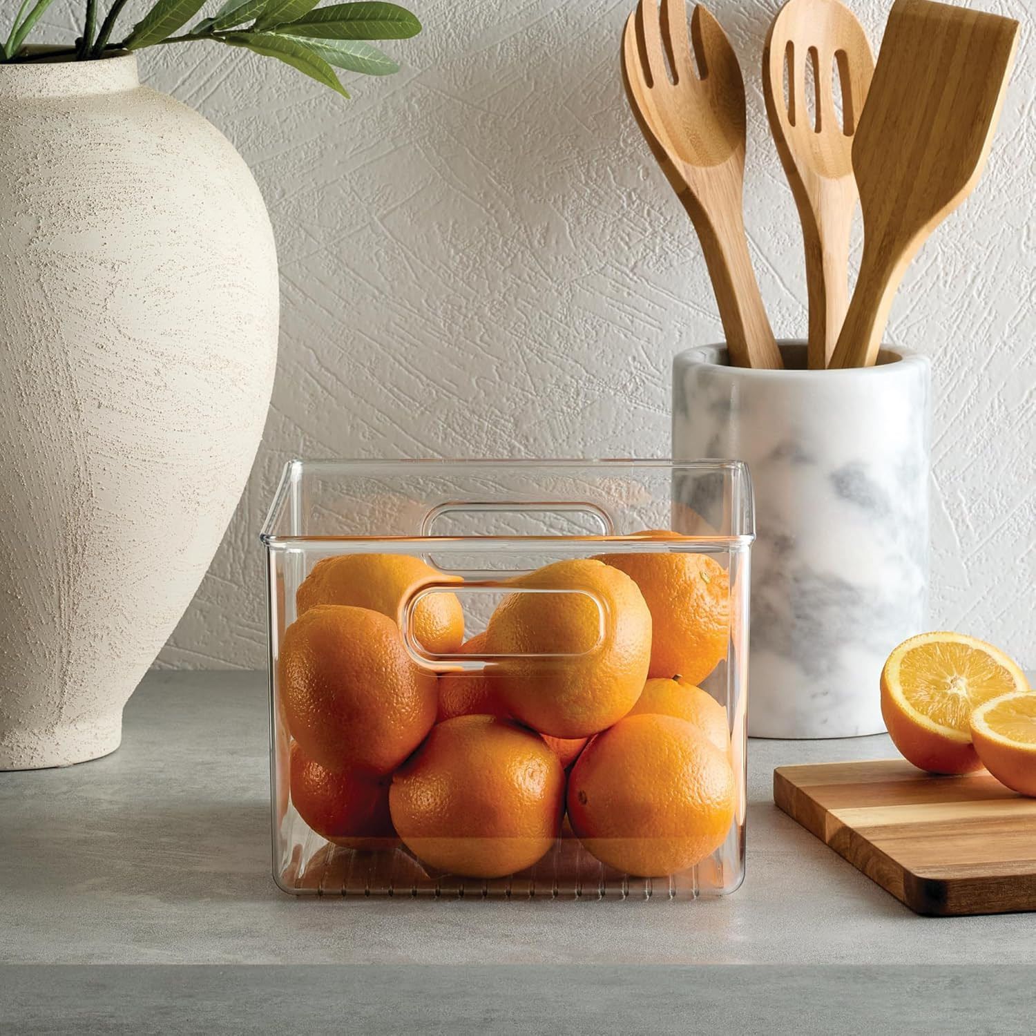 Pantry Storage Bin with Handles for Kitchen Cabinets or Fridge – Clear – Made…