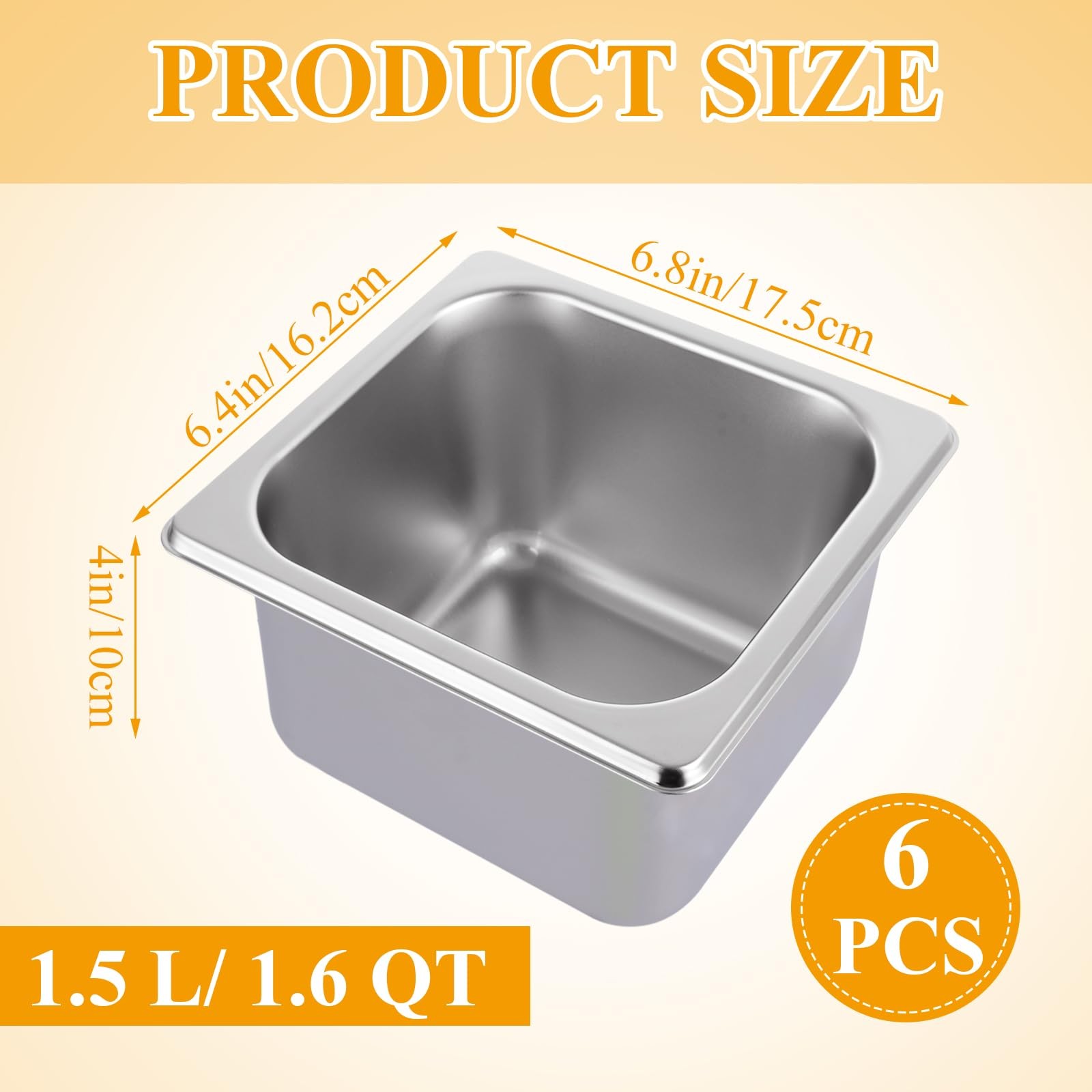 6 PCS Stainless Steel Hotel Pan 1/6 Size 4″ Deep Stainless Steel Steam Pan Co…
