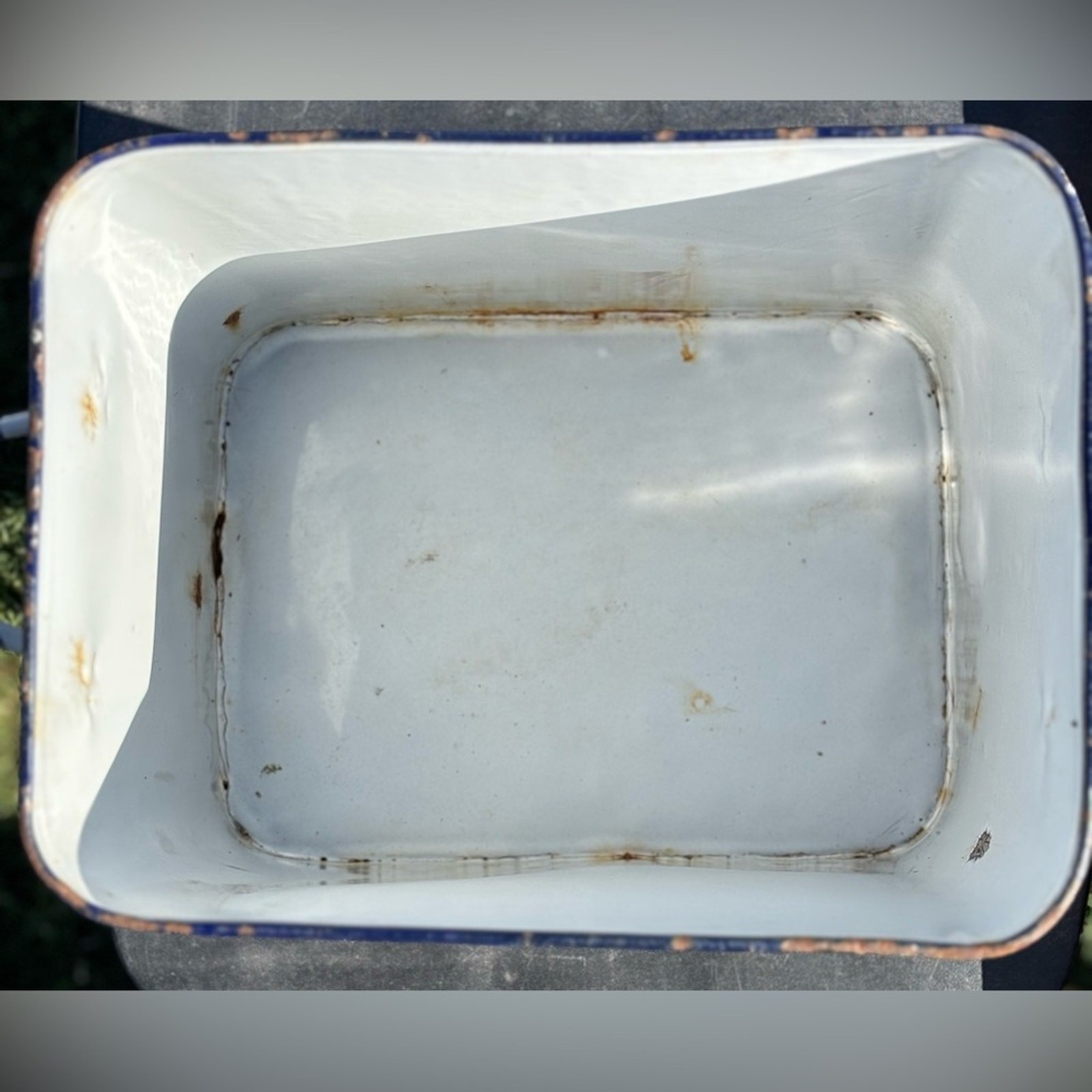 American Vintage White and Blue Bread Box