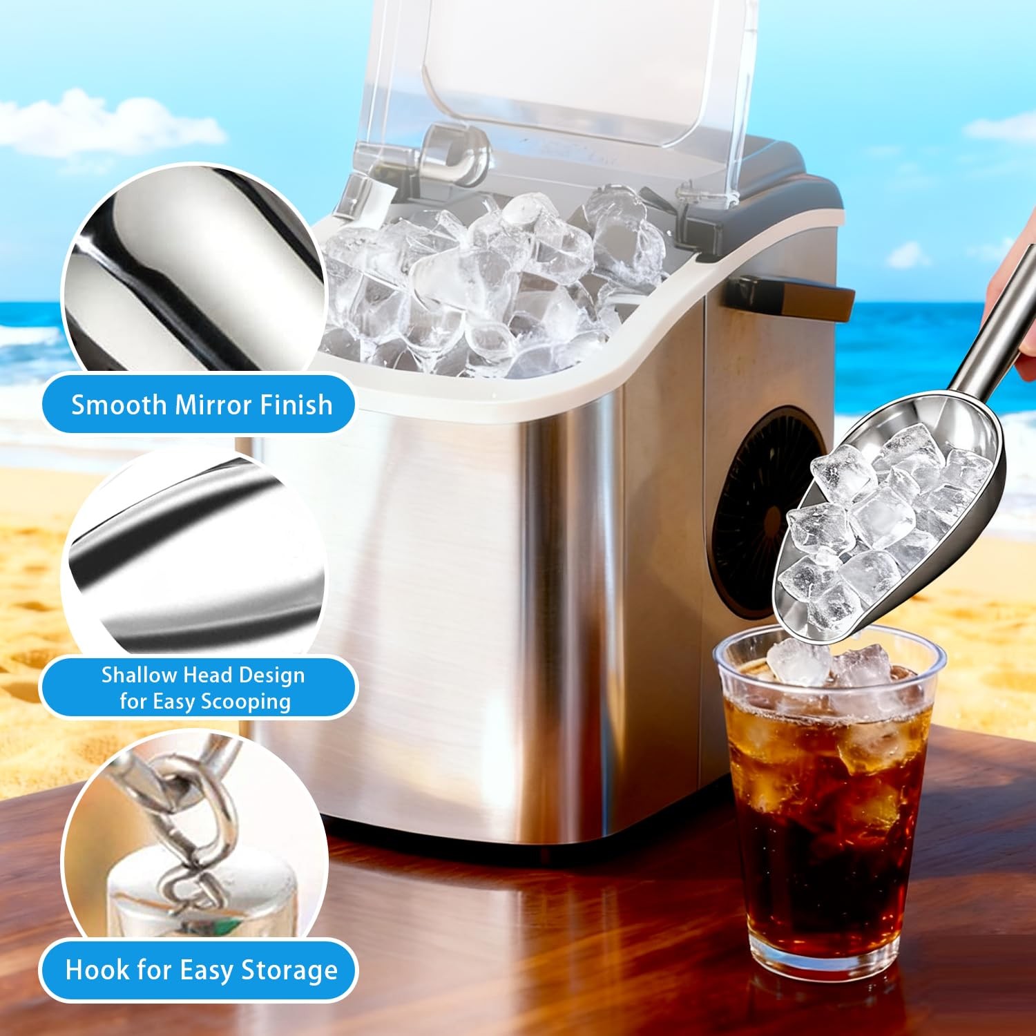 8 oz Stainless Steel Ice Scoop For Freezer Kitchen Maker Gadgets Flour Food