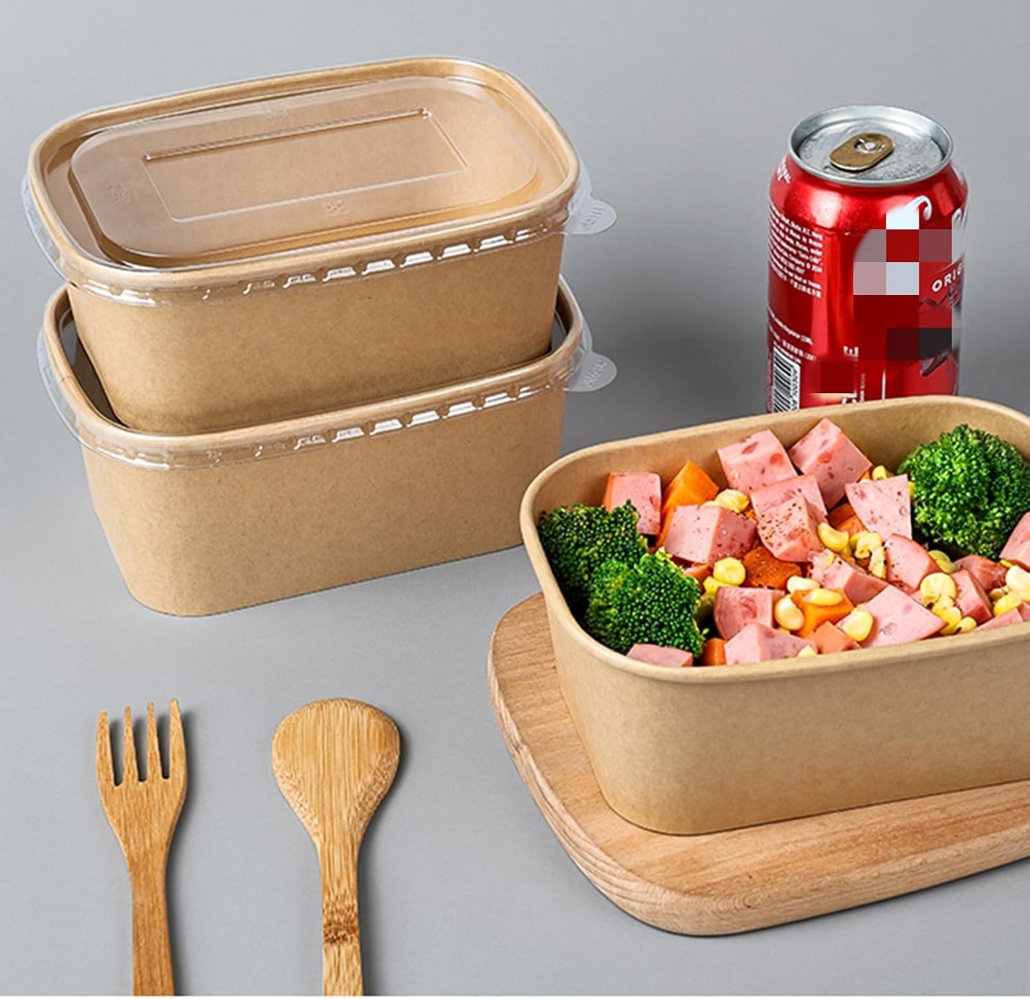 50 Pack 25oz Paper Meal Prep Containers W/ Lids Disposable Kraft Food Containers
