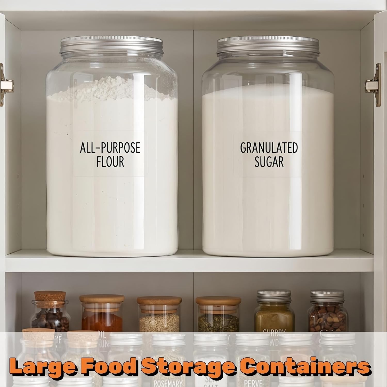 Tlence 2 Pack 1 Gallon Clear Plastic Jars, Large Food Storage Containers with Al