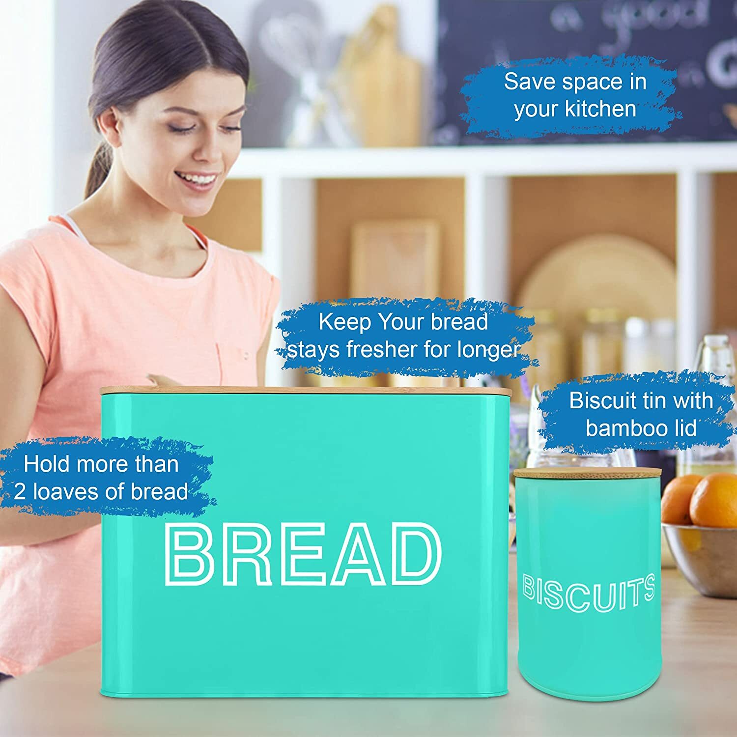 Metal Bread Storage Container Rustic Bread Box with Bamboo Cutting Board Lid
