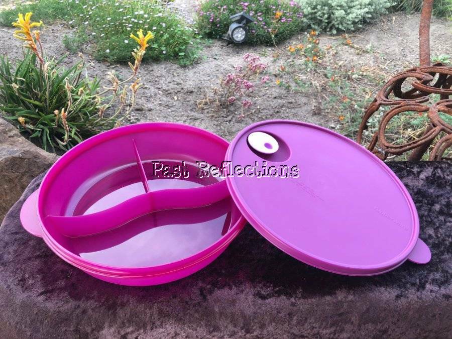 TUPPERWARE LARGE 2L CRYSTALWAVE DIVIDED MICROWAVE BOWL PINK PURPLE