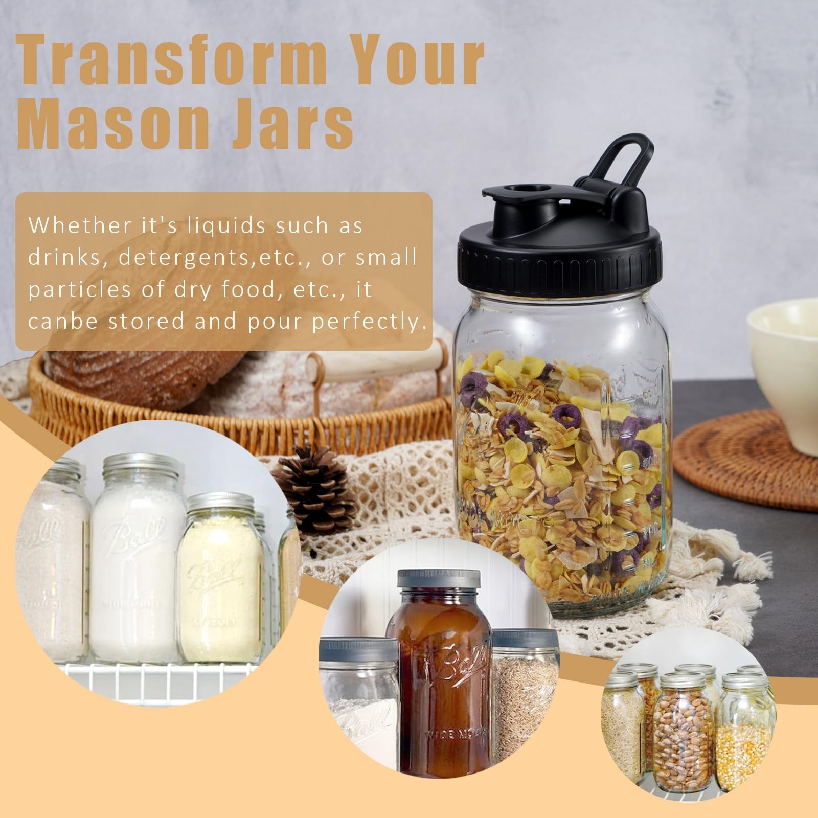 Pour Spout Lids for Ball Regular Mouth Mason Jars, Airtight Canning Jar Flip …