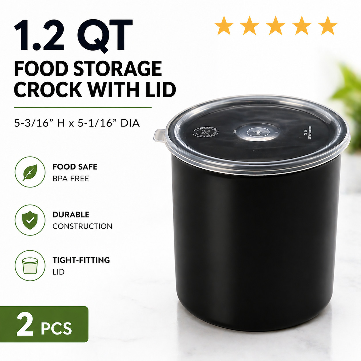 Cambro Round Black Food Storage Container with Lids 1.2 QT – 2 Pack – Free Ship