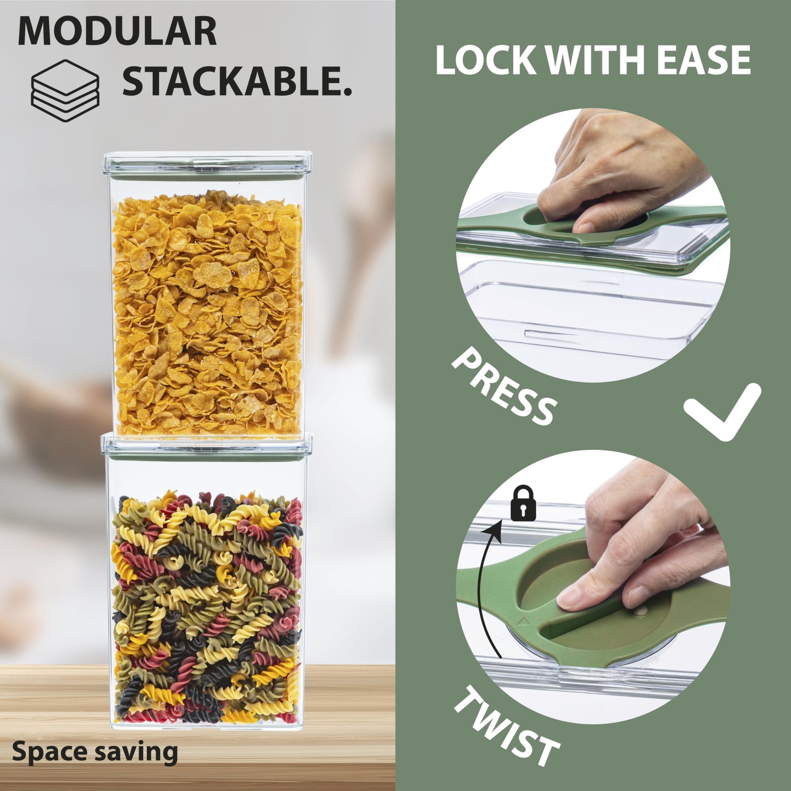 Leakproof Food Storage Container Set with Twist-Lock Lids, 3-Pack BPA-Free St…