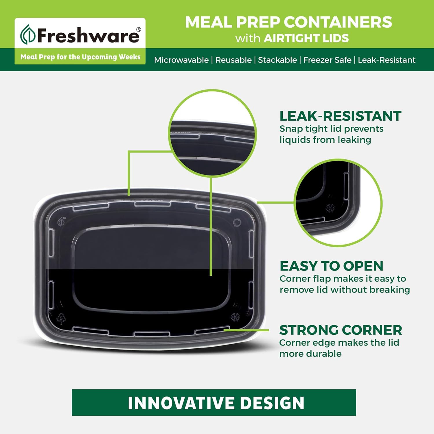 Meal Prep Containers [50 Pack] 1 Compartment with Lids, Food Storage Containers,