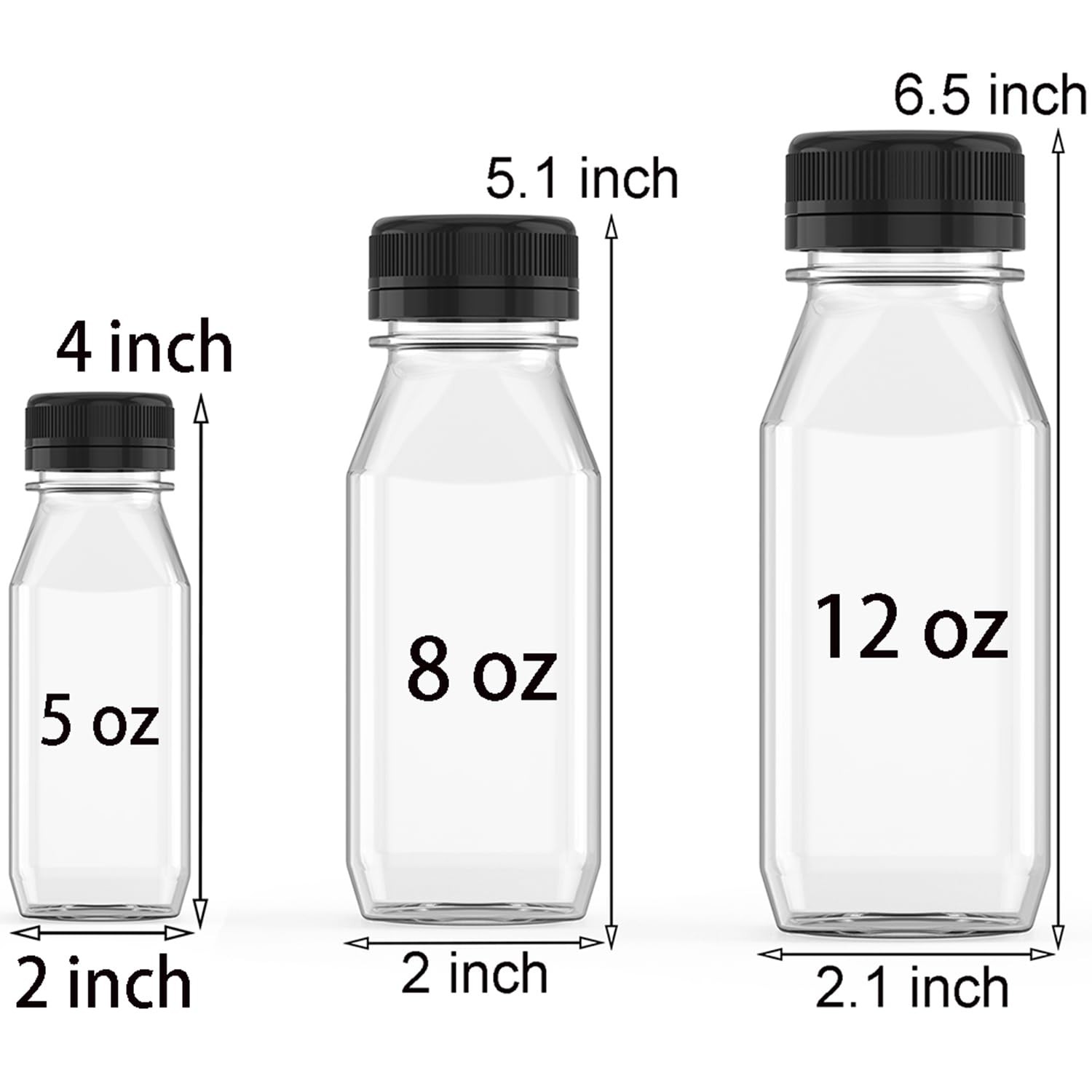 10 Pack 8 oz Plastic Juice Bottles with Black Sealed Lids, Containers for Water