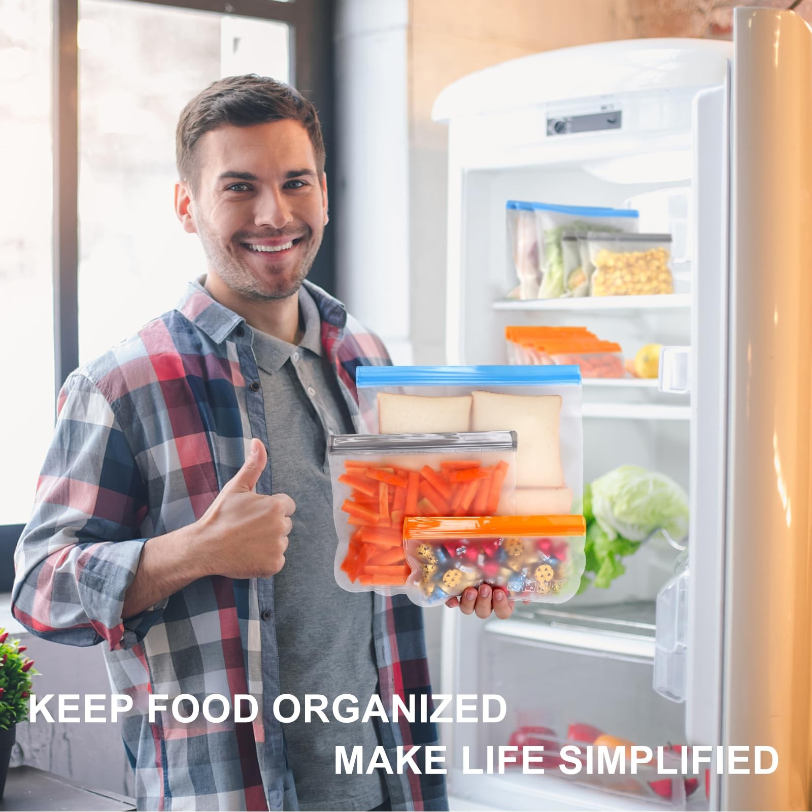 9 Pack Reusable Freezer Bags Stand-Up Dishwasher Safe, BPA-Free Reusable Gall…