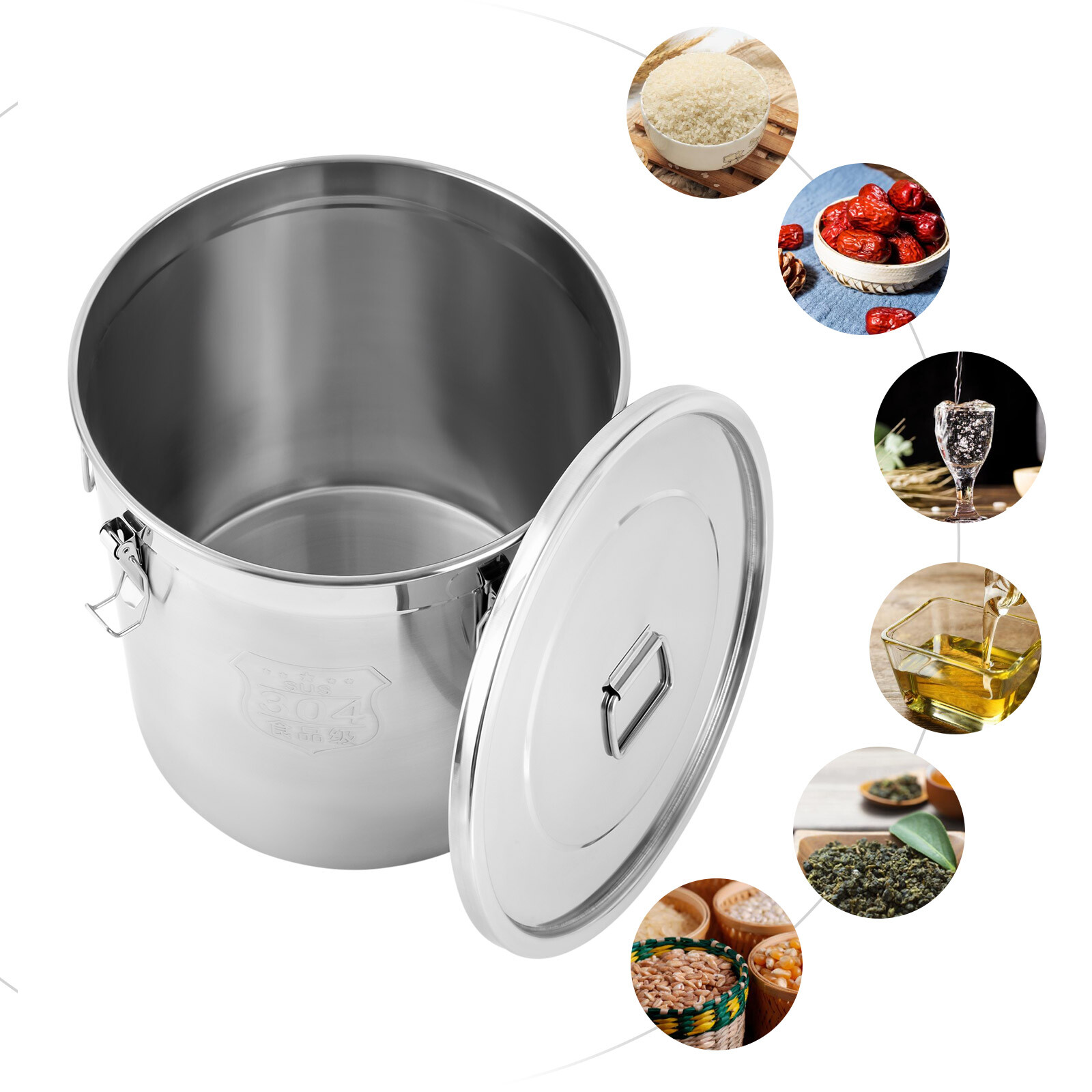 48 L Airtight Canister Stainless Steel Food Container Storage Bucket with Lid