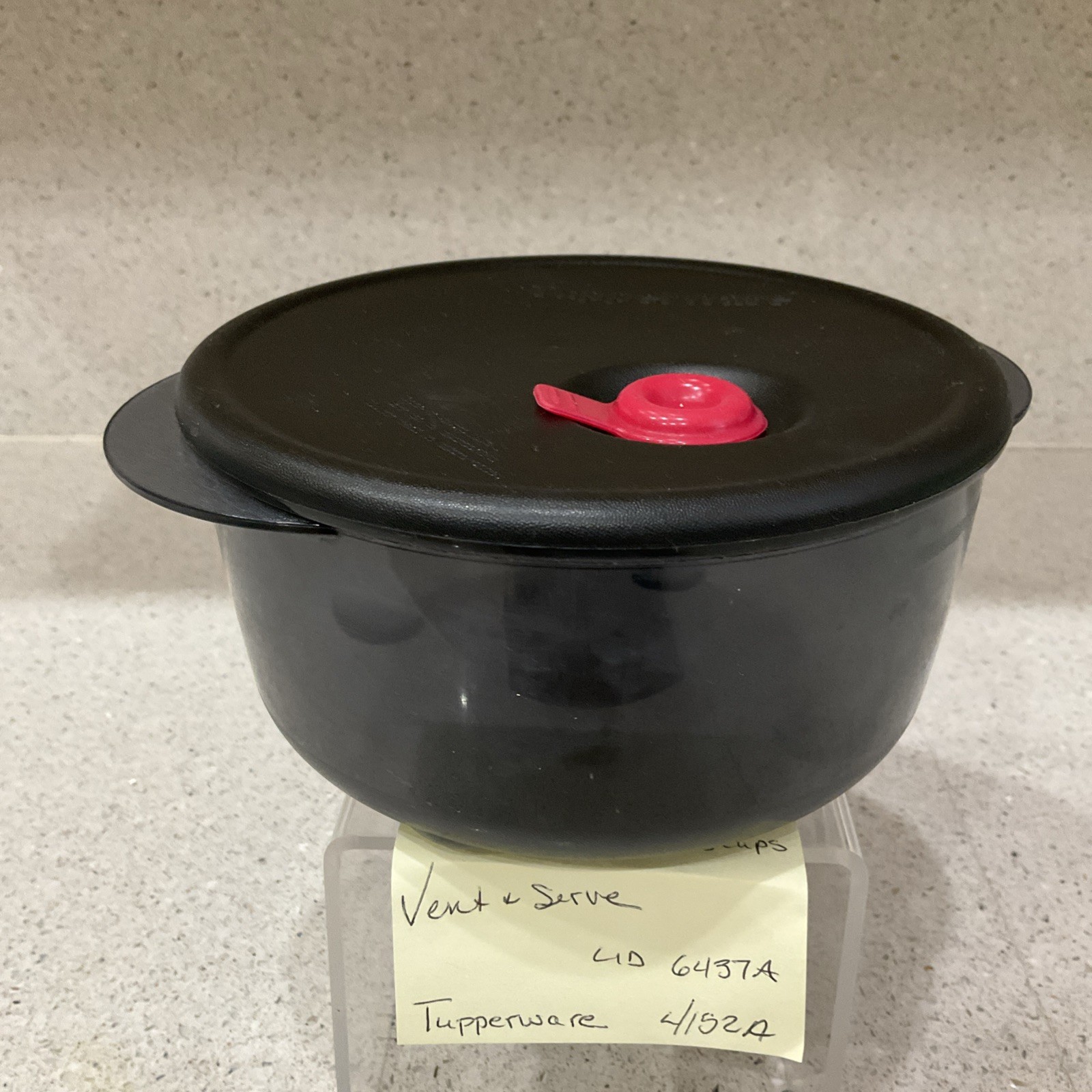 Vintage Tupperware Vent N Serve Black Bowl 4152A Red Vent & Lid 6437A