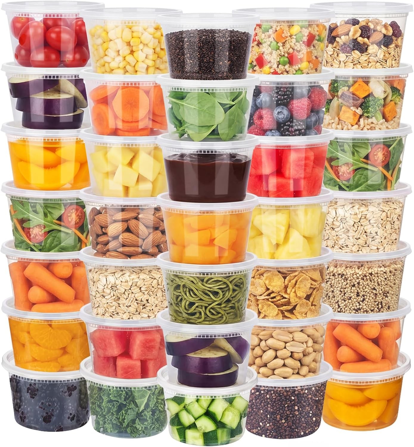 96 Pack 192-Piece Deli Containers W/ Lids 32/16/12/8 oz X 24 Set Each Leak-Proof