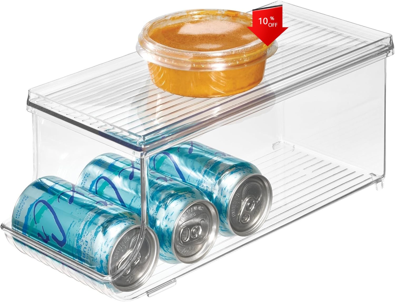 Soda Can Organizer with Lid for Pantry or Refrigerator – Clear – Made in USA