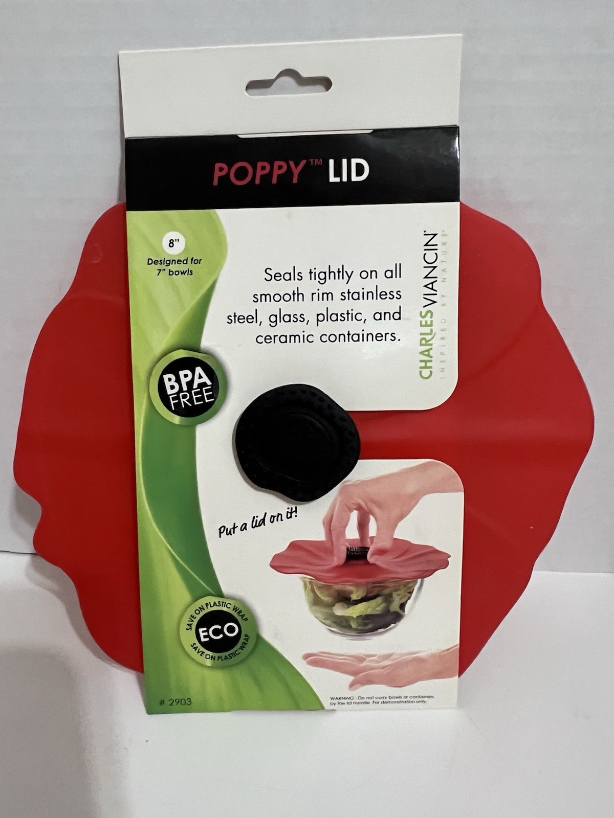 Charles Viancin Poppy Lid 8″ Silicone Floral Red Airtight Microwave Safe