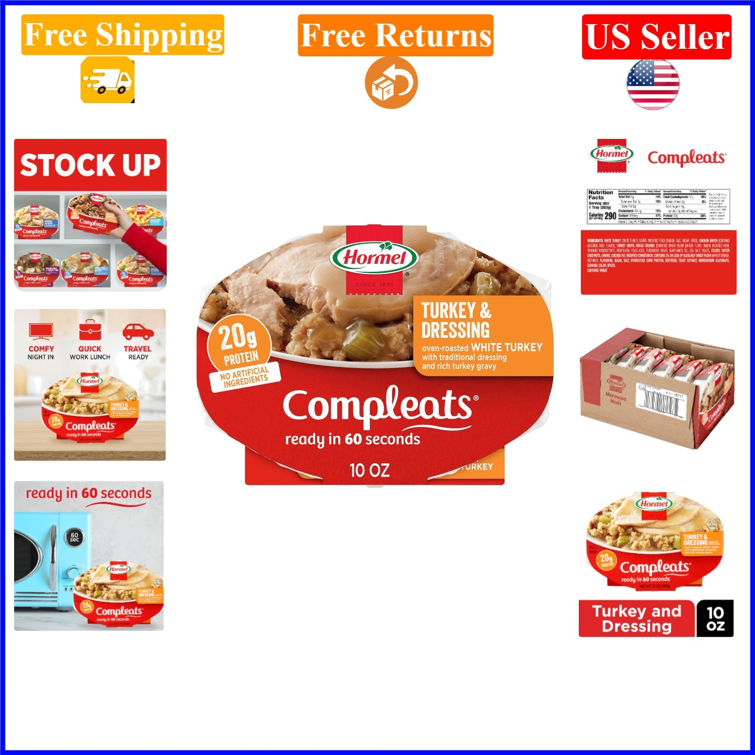 Turkey & Dressing Microwave Tray 6 Pack, 10 oz each, Shelf Stable, Kosher