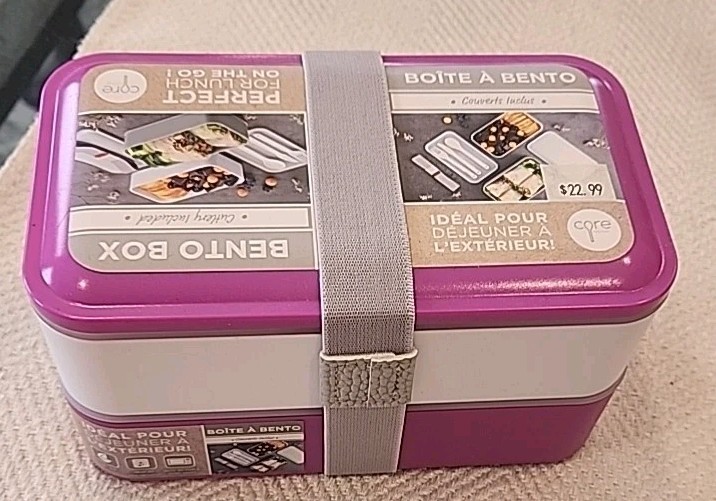 CORE Kitchen BENTO Purple Box Lunch Container ~ 2 Layers w/Cutlery ~ New