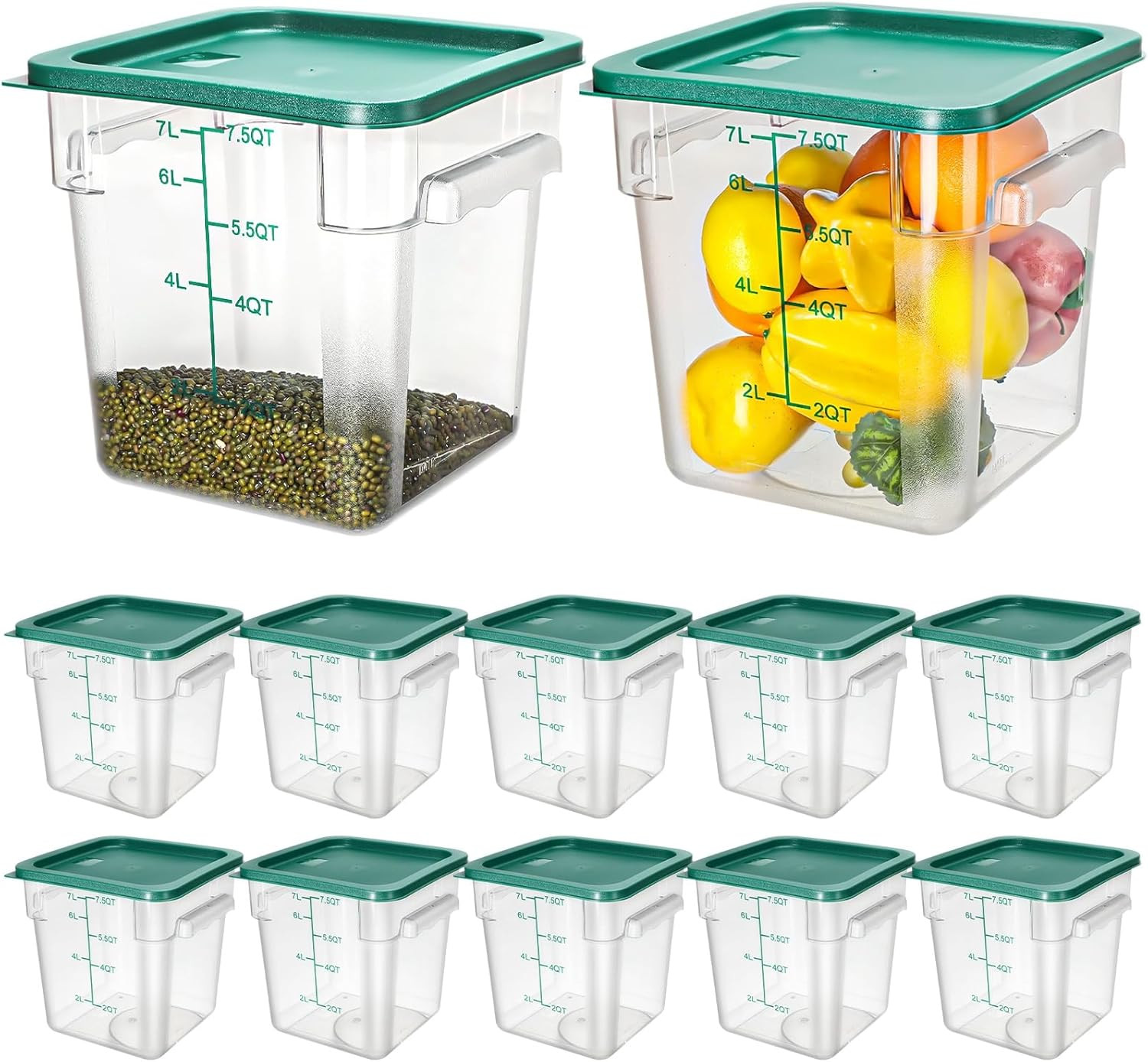 12 Pack 8 Qt Clear Food Storage Container with Handles and Lid Commercial Grade