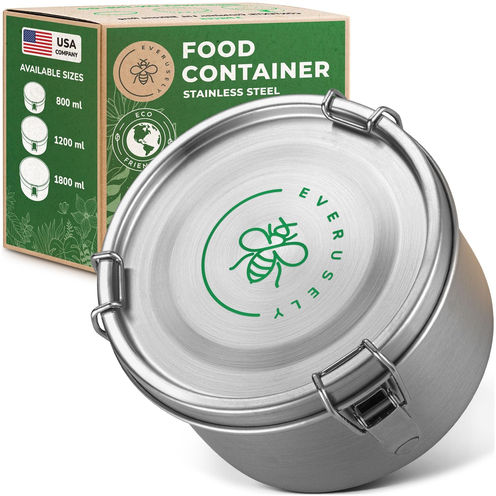 Stainless Steel Food Storage Container with Lid – 40 oz / 1.2 L – Metal Lunch…