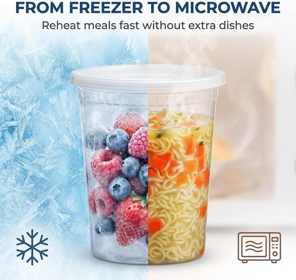 48 Sets Deli Containers W/ Lids – 16oz & 32oz – Leak Proof Microwaveable