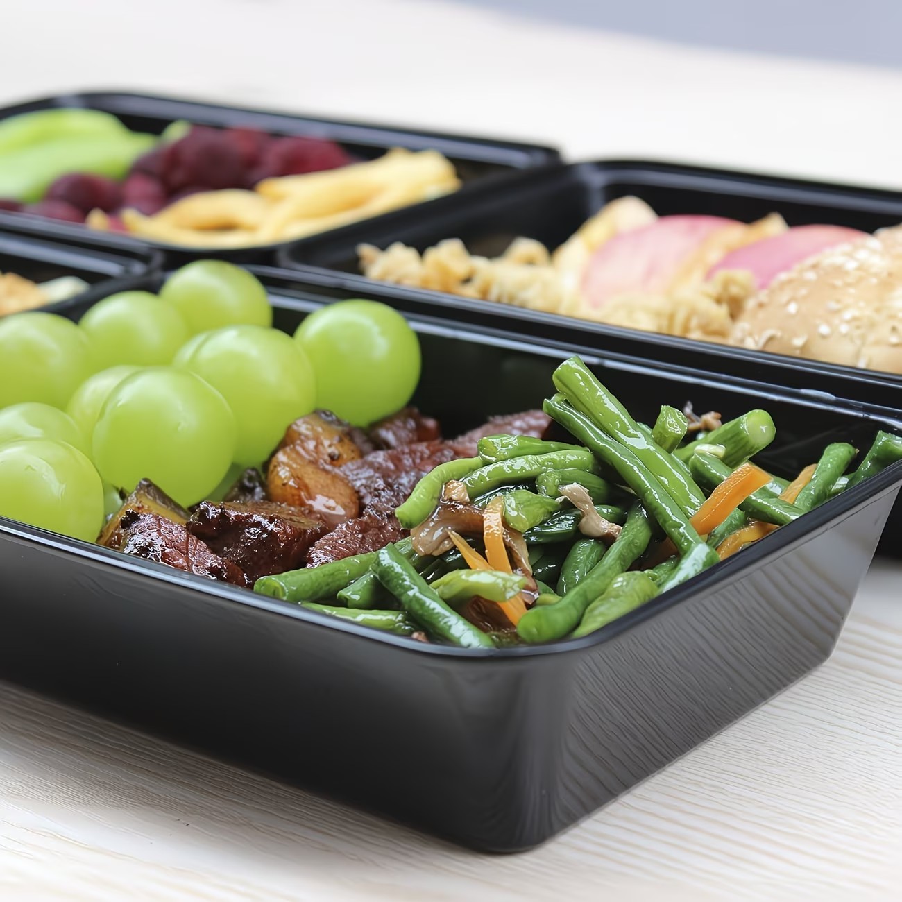 32oz Meal Prep Containers 10/50/150 Pack Black Rectangular BPA-Free Reusable.