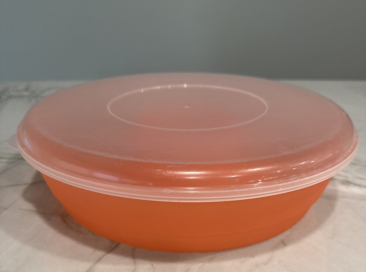 Plastic Orange Chips & Dip Veggie Tray with Clear Lid Serving Bowl 13″ by 3″