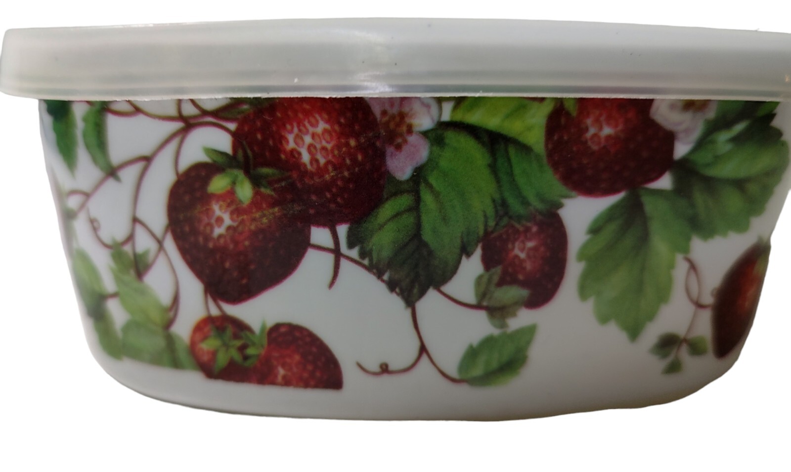 Melamine Ware Container With Lid Strawberries and Blossoms Storage Six Inch SEE