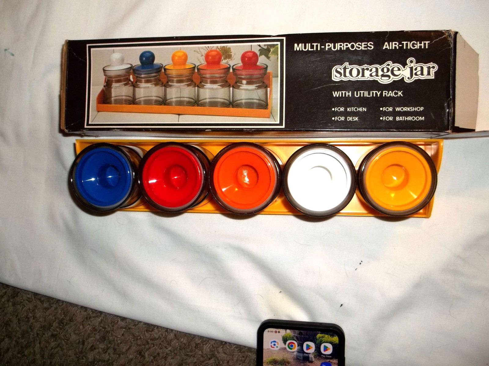 VTG MCM Multi-purpose Multi- color Storage Jar set with utility Rack NOS NIP