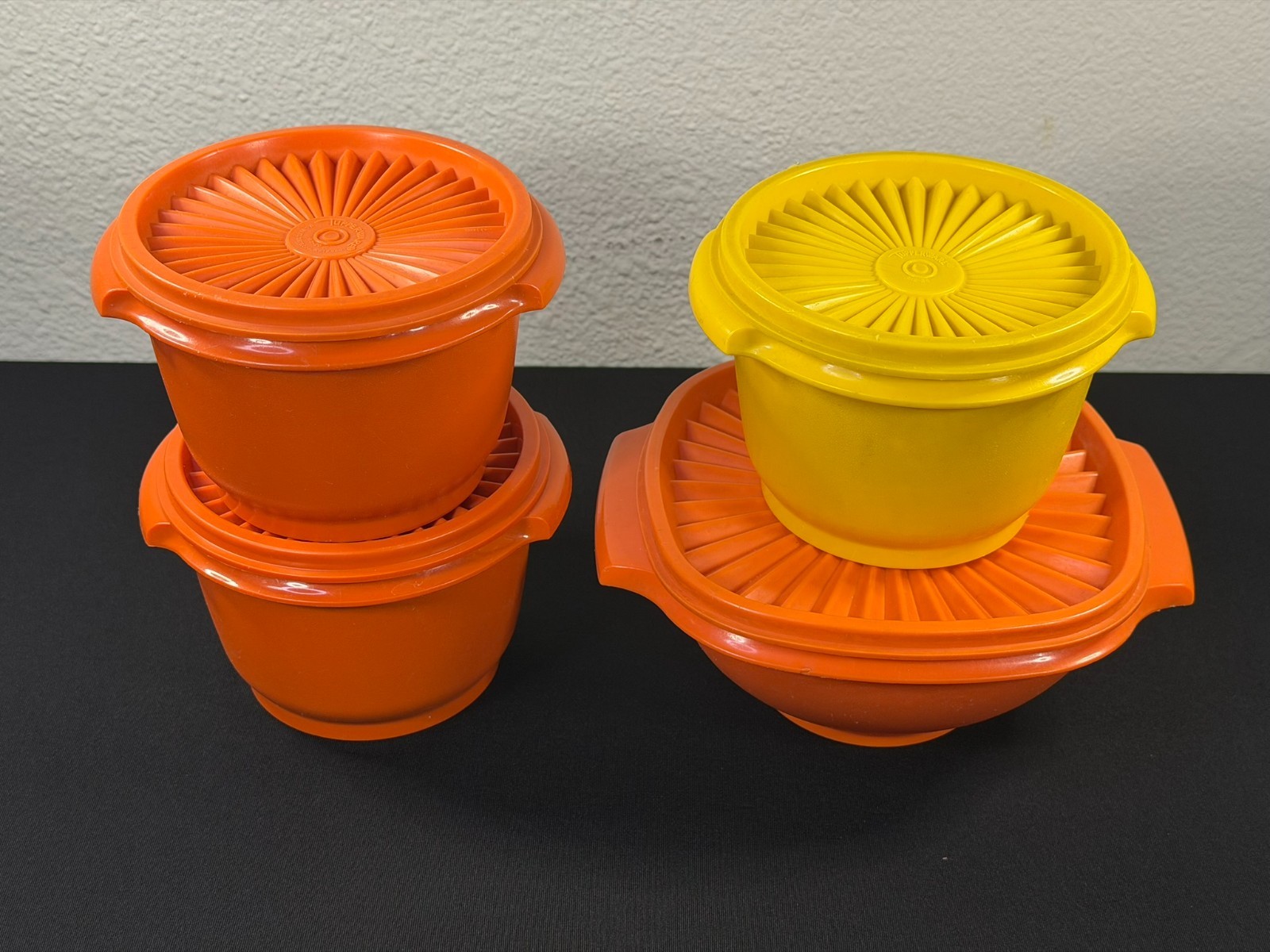 Vintage Tupperware Servalier Bowl Lot 4 Harvest Orange Yellow Canister Storage